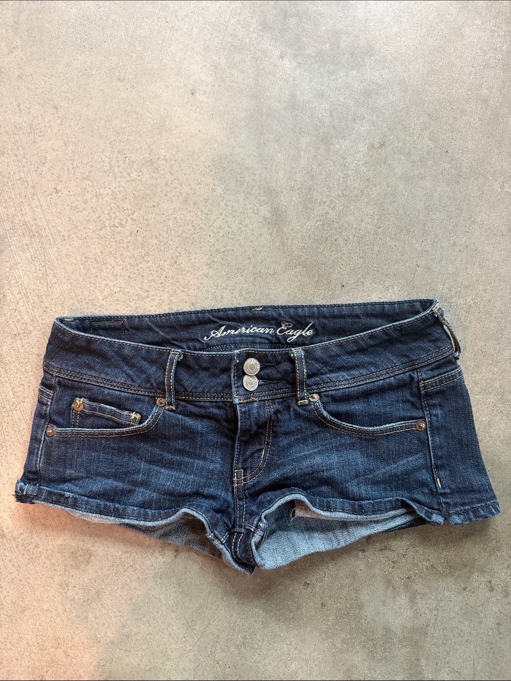 2000s Vintage American Eagle Outfitters Dark Indigo Denim Mini Cutoff Shorts